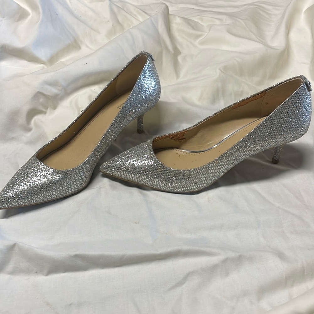 Michael Kors Silver Sparkly Kitten Heels Size 8